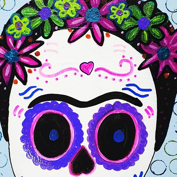 Frida Kahlo Sugar Skull 8 Acrylic Painting - Picture 2 of 7